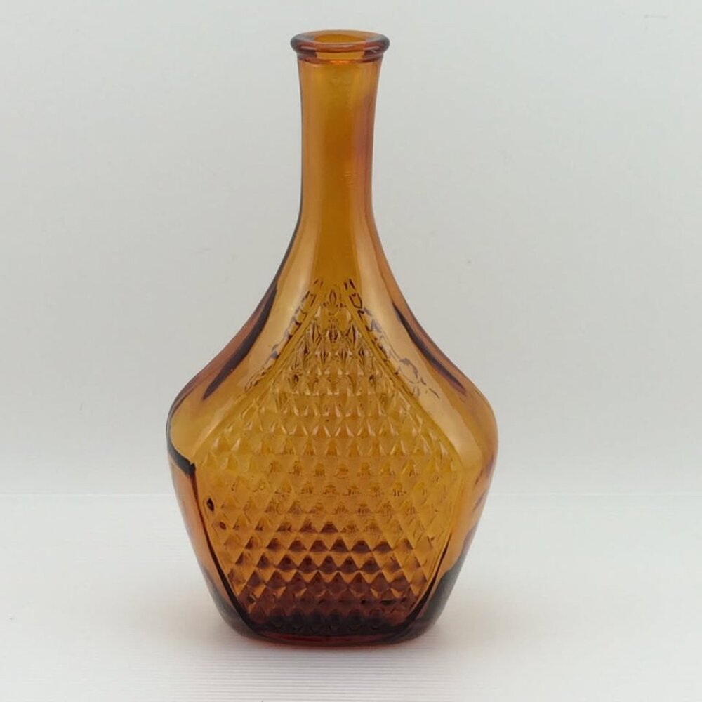 Vtg Empoli Amber Italian Art Glass Bottle Decanter Missing Stopper Diamond Point